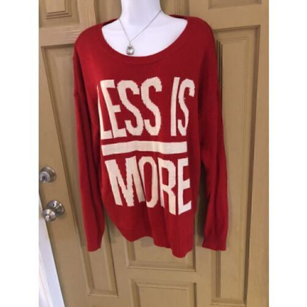 FOREVER 21 Red LESS IS MORE crew Neck Pull Over Sweater Size M